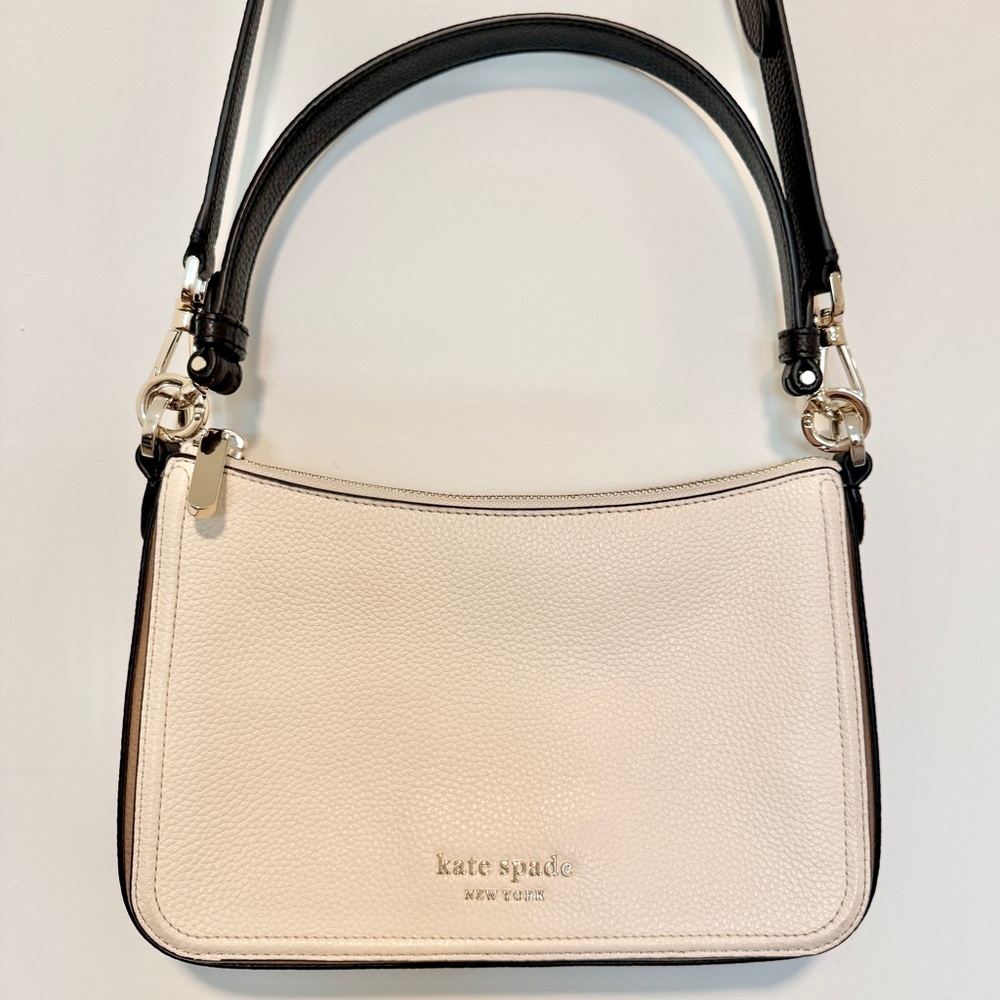 kate spade Hudson Convertible Pebbled Leather Bag in Cream, Black & Beige